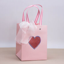 Пакет подарочный (XS) "Pink heart big" (14.5x19*14.5)