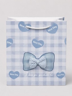 Пакет подарочный вертикальный (S) «Настоящий бантик один», синий (14,5*19,5*10)