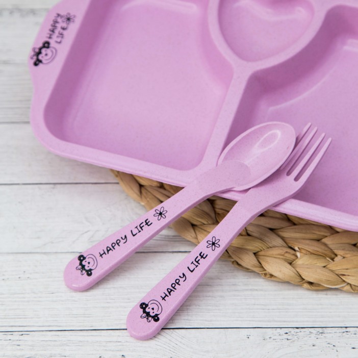 Тарелка &quot;Love&quot;, pink (ложка+вилка) 