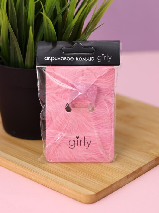 Кольцо акриловое GIRLY "Розовое сердце", розовое (d=1,7 см) 