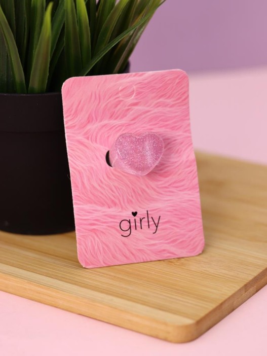 Кольцо акриловое GIRLY "Розовое сердце", розовое (d=1,7 см) 