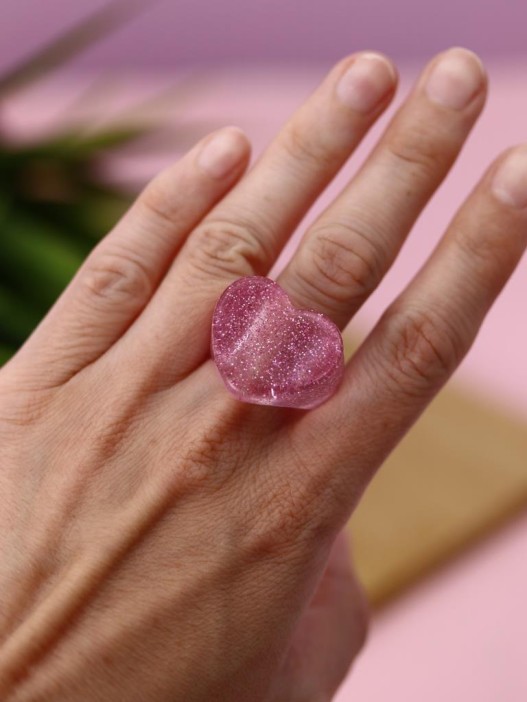 Кольцо акриловое GIRLY "Розовое сердце", розовое (d=1,7 см) 