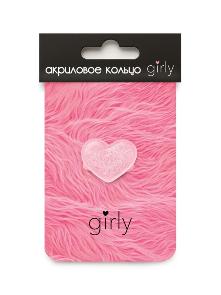 Кольцо акриловое GIRLY "Розовое сердце", розовое (d=1,7 см)