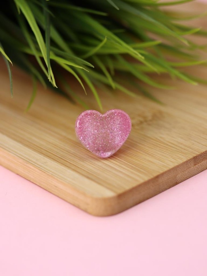 Кольцо акриловое GIRLY "Розовое сердце", розовое (d=1,7 см)