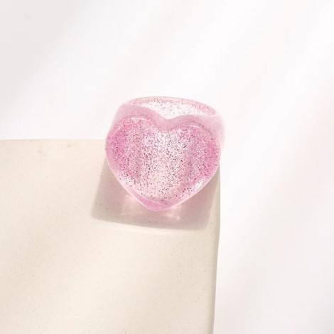 Кольцо акриловое GIRLY "Розовое сердце", розовое (d=1,7 см)