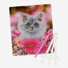 Алмазная мозаика "Кошка", частичная выкладка, пластиковая подставка, 21*25 см