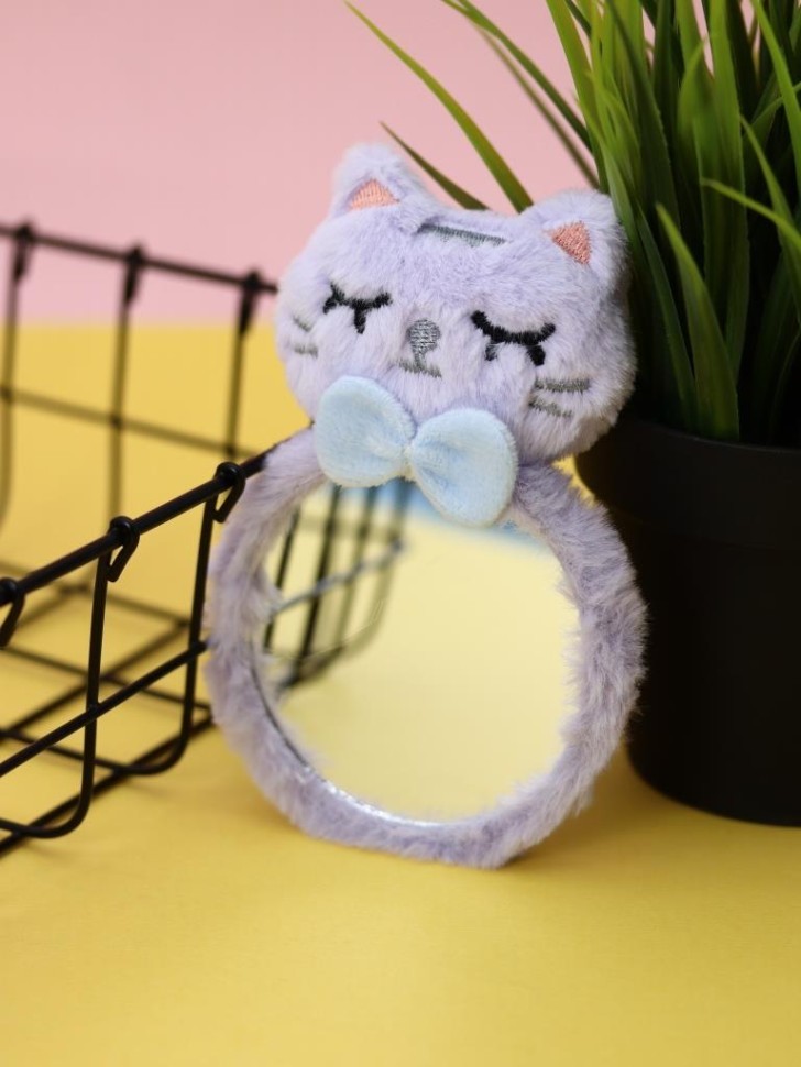 Плюшевое зеркало GIRLY "Спящий котенок", фиолетовое (8*12,5 см)