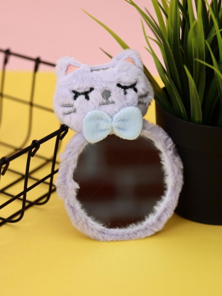 Плюшевое зеркало GIRLY "Спящий котенок", фиолетовое (8*12,5 см)