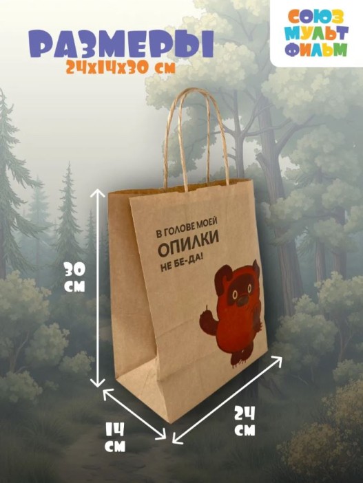Пакет подарочный "Винни-Пух. Не беда", крафт (24*14*30) 