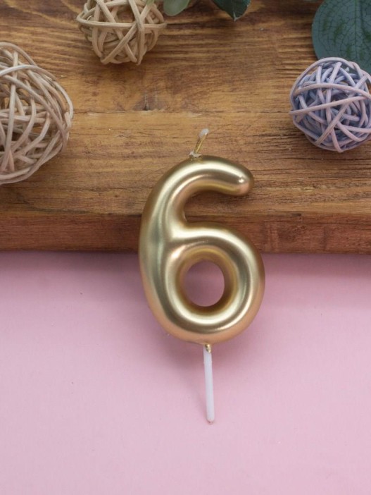 Свеча для торта &quot;Golden glow&quot; цифра 6, (6 см) 