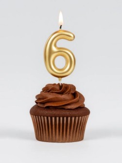 Свеча для торта "Golden glow" цифра 6, (6 см)
