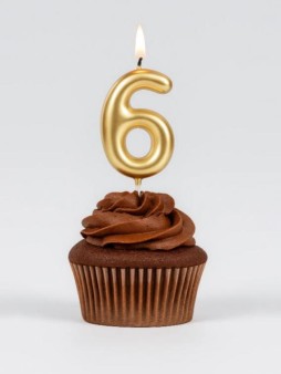 Свеча для торта "Golden glow" цифра 6, (6 см)