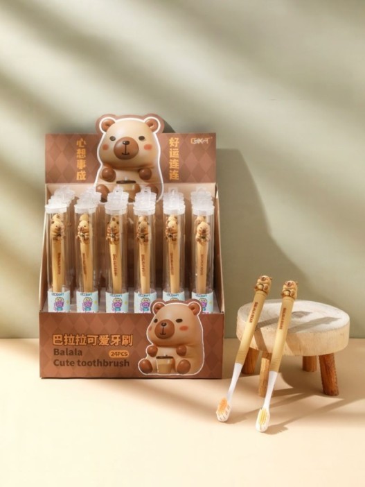 Зубная щётка для взрослых iLikeGift "Capy smile", beige (21 см), шоу-бокс 24 шт. 