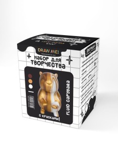 Набор для творчества с красками (3*60 мл) - копилка "Fluid capybara", 18 см (бежевый/белый/