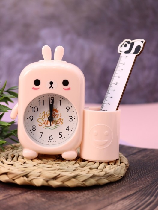 Часы-будильник с подставкой для канцелярии «Cute bunny», pink 