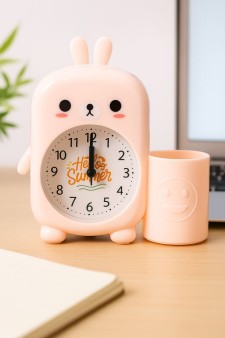 Часы-будильник с подставкой для канцелярии «Cute bunny», pink