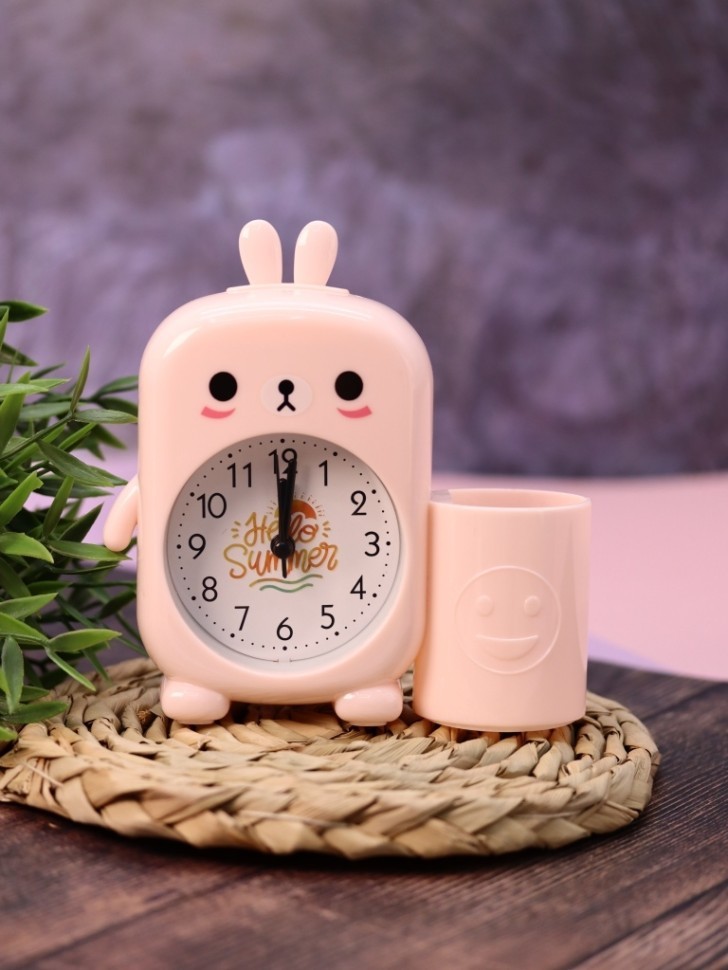 Часы-будильник с подставкой для канцелярии «Cute bunny», pink
