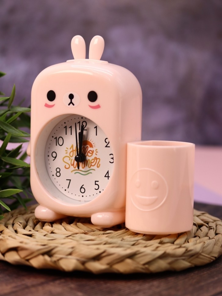 Часы-будильник с подставкой для канцелярии «Cute bunny», pink