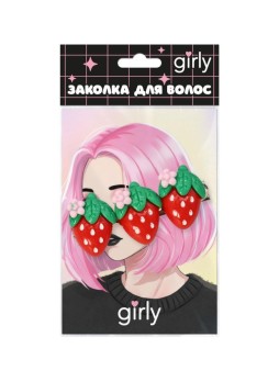 Заколка для волос GIRLY "Сочная клубника", красная