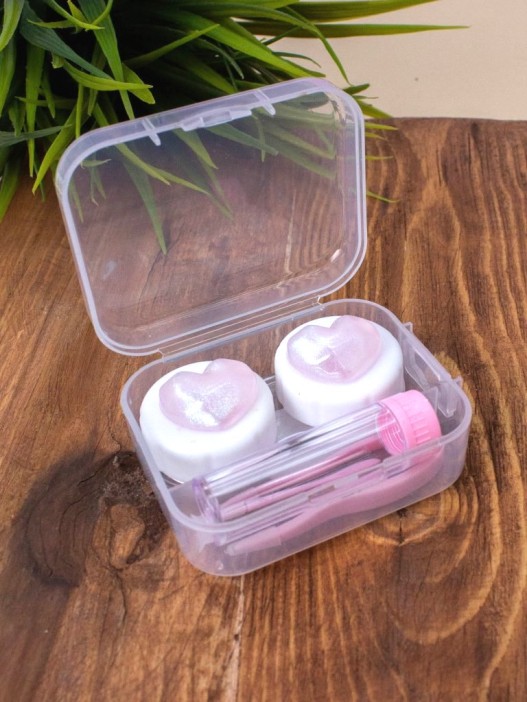 Контейнер для линз &quot;Glass heart&quot;, pink 