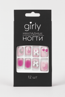Накладные ногти GIRLY "Нежные цветы", 12 шт., складными пластинами