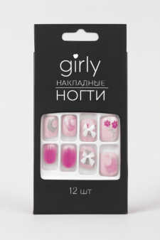 Накладные ногти GIRLY "Нежные цветы", 12 шт., складными пластинами