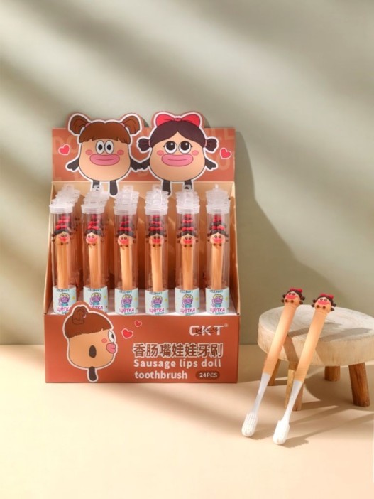 Зубная щётка для взрослых iLikeGift &quot;Funny face&quot;, brown (21 см), шоу-бокс 24 шт. 