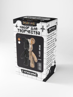 Набор для творчества с красками (3*60 мл) "Fluid bear", 23 см (чёрный/белый/золотой)