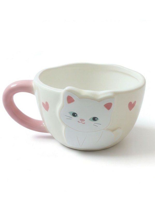 Кружка керамическая iLikeGift "Пушистые сердечки", розовая (15,4*11,9*7,8см),410мл