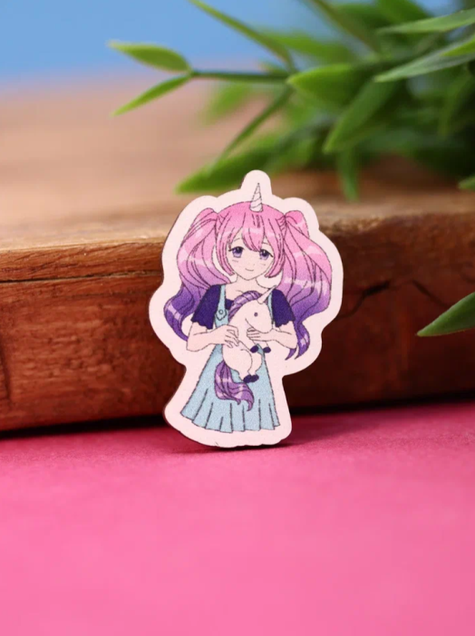 Значок ECO из дерева Аниме "I'm unique unicorn girl" 