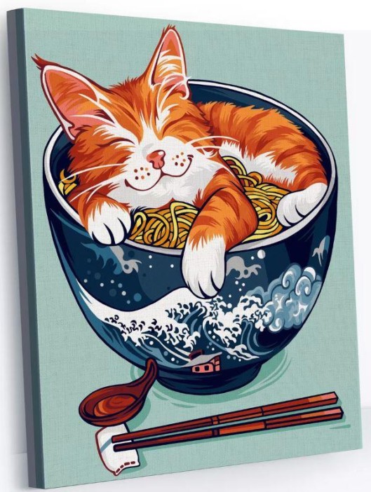 Картина по номерам 40*50 &quot;Кошачий рамэн&quot; (21 цвет) 