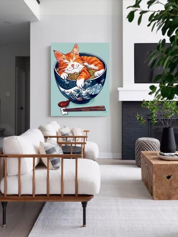 Картина по номерам 40*50 "Кошачий рамэн" (21 цвет)