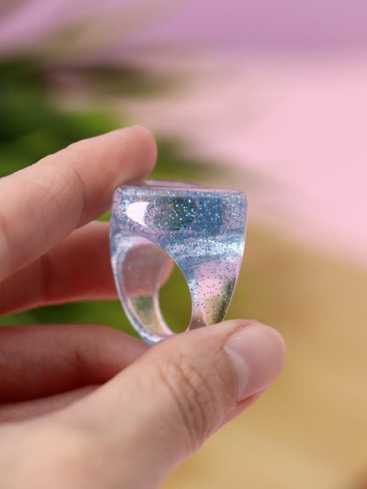 Кольцо акриловое GIRLY "Голубое сердце", синее (d=1,7 см) 