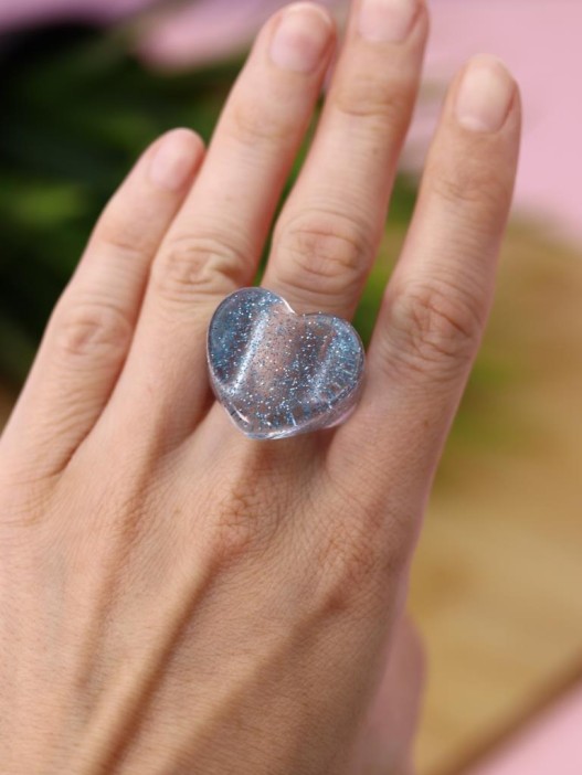 Кольцо акриловое GIRLY "Голубое сердце", синее (d=1,7 см) 