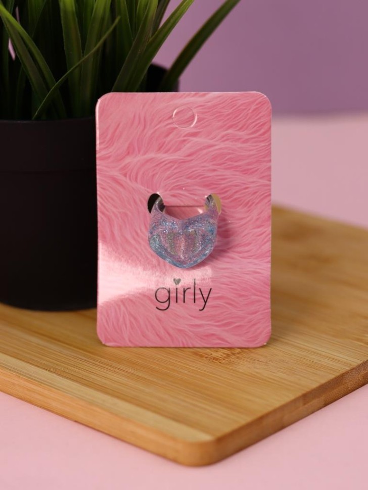 Кольцо акриловое GIRLY "Голубое сердце", синее (d=1,7 см)