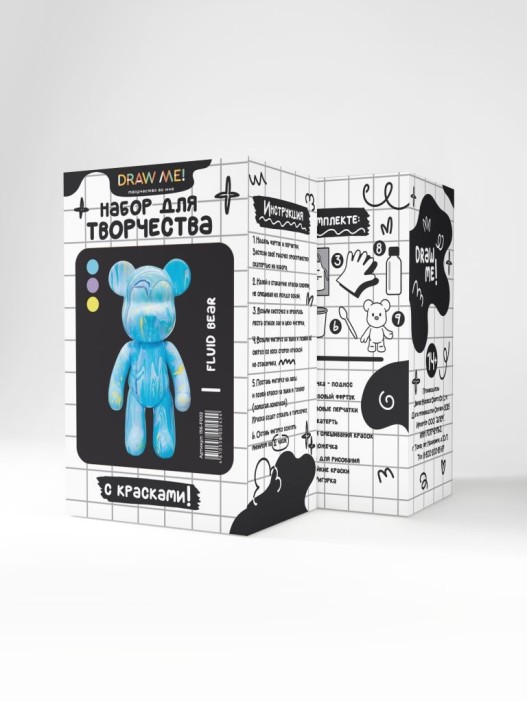 Набор для творчества с красками (3*60 мл) "Fluid bear", 23 см (жёлтый/сиреневый/голубой) 