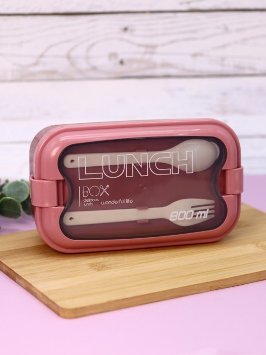 Ланчбокс &quot;Wonderful life&quot;, pink (ложка+вилка), 800 мл 