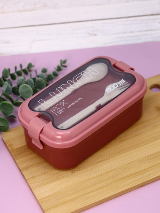Ланчбокс &quot;Wonderful life&quot;, pink (ложка+вилка), 800 мл 