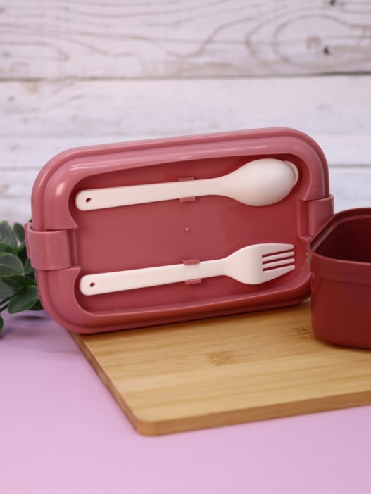 Ланчбокс &quot;Wonderful life&quot;, pink (ложка+вилка), 800 мл 