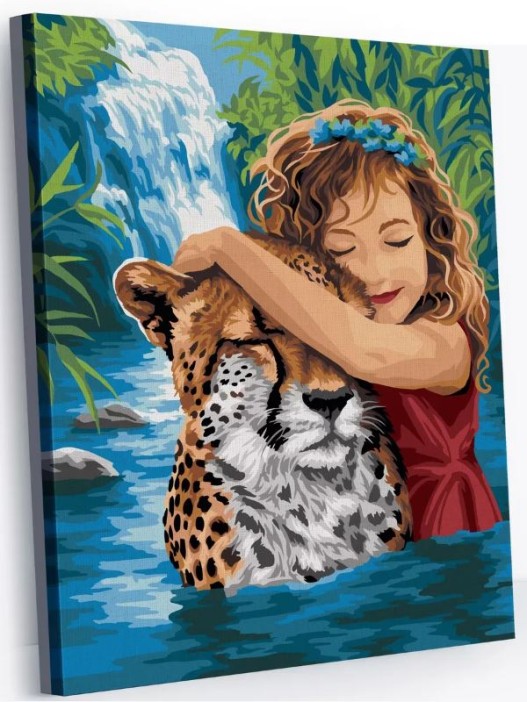 Картина по номерам 40*50 &quot;Девочка с леопардом &quot; (24 цвета) 