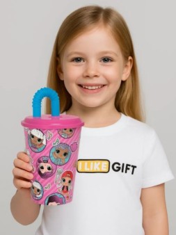 Стакан пластиковый с соломинкой и крышкой "LOL" (спортивный, 430 мл)