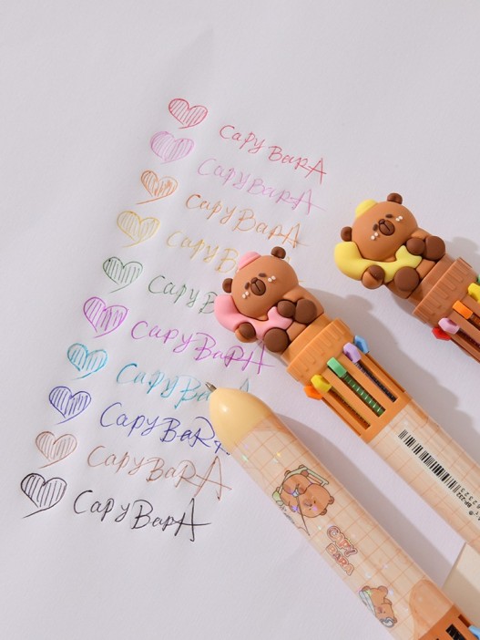 Разноцветная ручка 10 в 1 "Capybara is flying", pink 