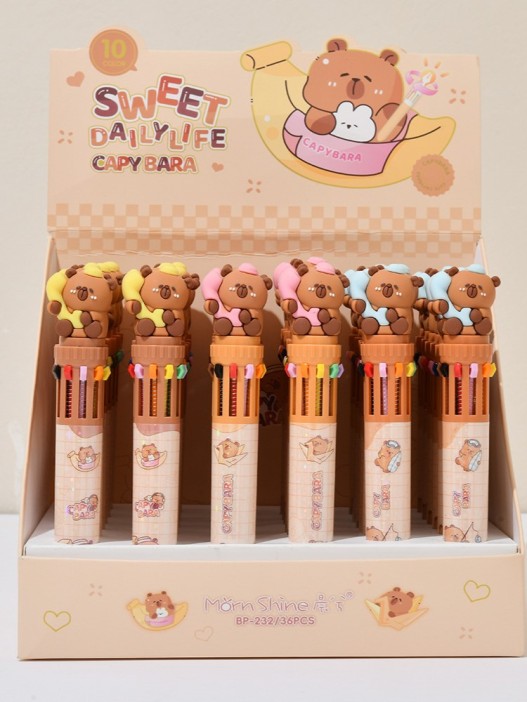 Разноцветная ручка 10 в 1 "Capybara is flying", pink 