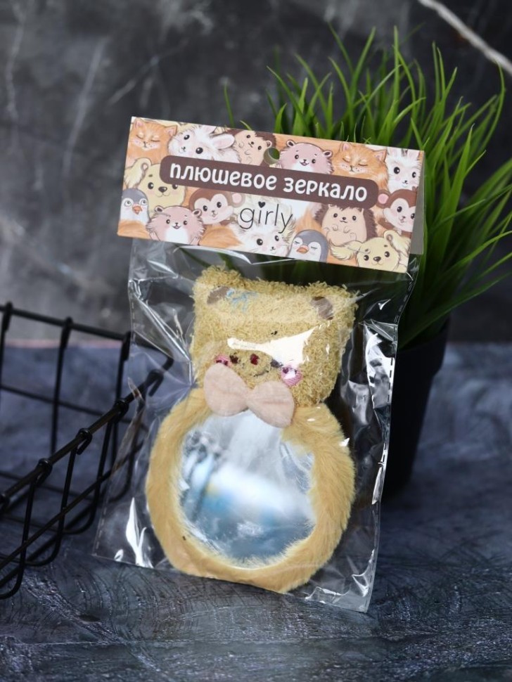 Плюшевое зеркало GIRLY "Мишка и бантики", коричневое (8*13 см)
