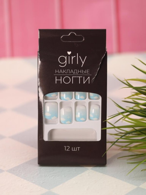 Накладные ногти GIRLY "Морская волна", 12 шт., складными пластинами