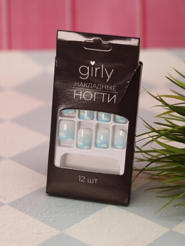 Накладные ногти GIRLY "Морская волна", 12 шт., складными пластинами