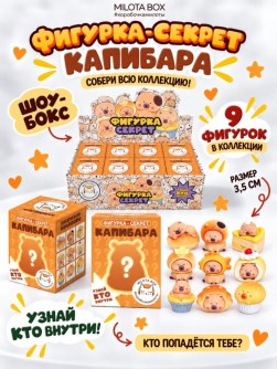 Комплект фигурок-секрет MilotaBox "Капибара и сладости",(3,5 см) - 8шт.,белый шоу-бокс