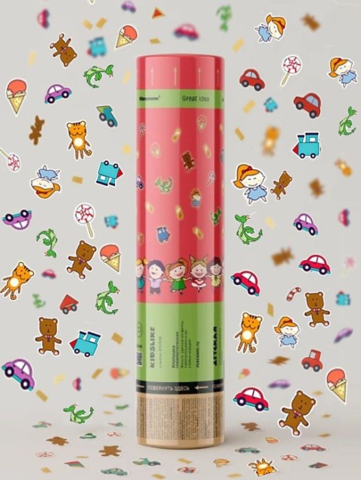 Хлопушка пневматическая 30см &quot;Детская&quot;, прямоугольники золотые, наклейки-игрушки) 