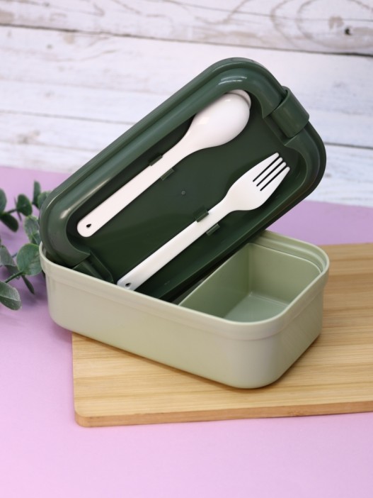 Ланчбокс &quot;Wonderful life&quot;, green (ложка+вилка), 800 мл 
