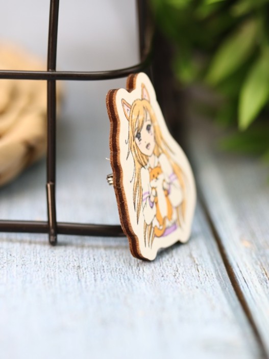 Значок ECO из дерева Аниме "Love corgi girl" 